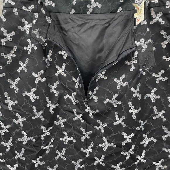 Escada Sequin Print Brocade Pencil Skirt Black Silver Silk Blend - Picture 11 of 16